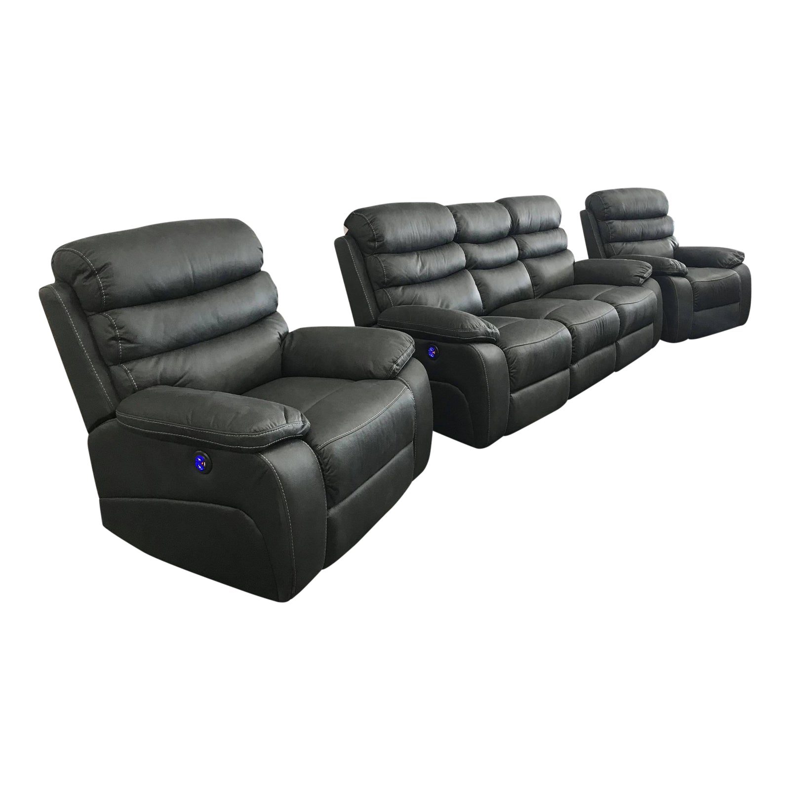 3RR+1RR+1RR Leatherette Grey Electric Recliner Feature Multi Positions Ultra Cushioned USB Outlets