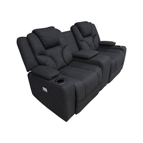 Electric Recliner Stylish Rhino Fabric Black Couch 2 Seater Lounge with LED Features