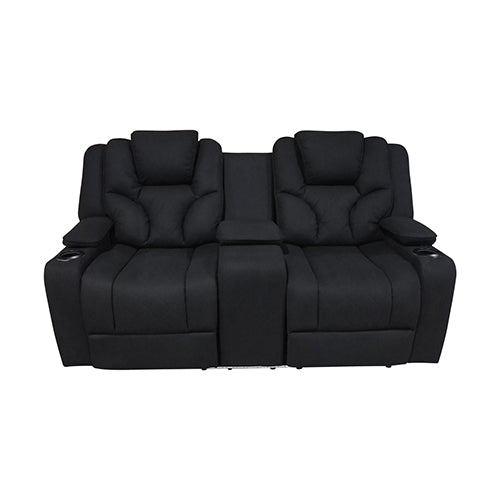 Electric Recliner Stylish Rhino Fabric Black Couch 2 Seater Lounge with LED Features