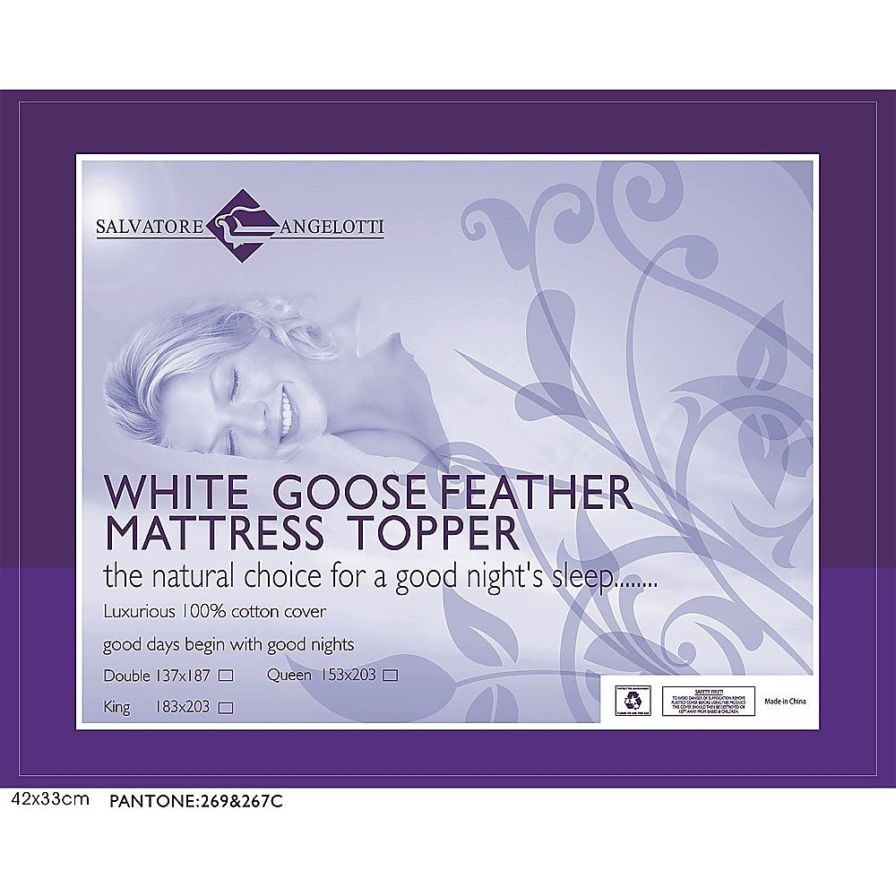 100% White Goose Feather Mattress Topper -Single