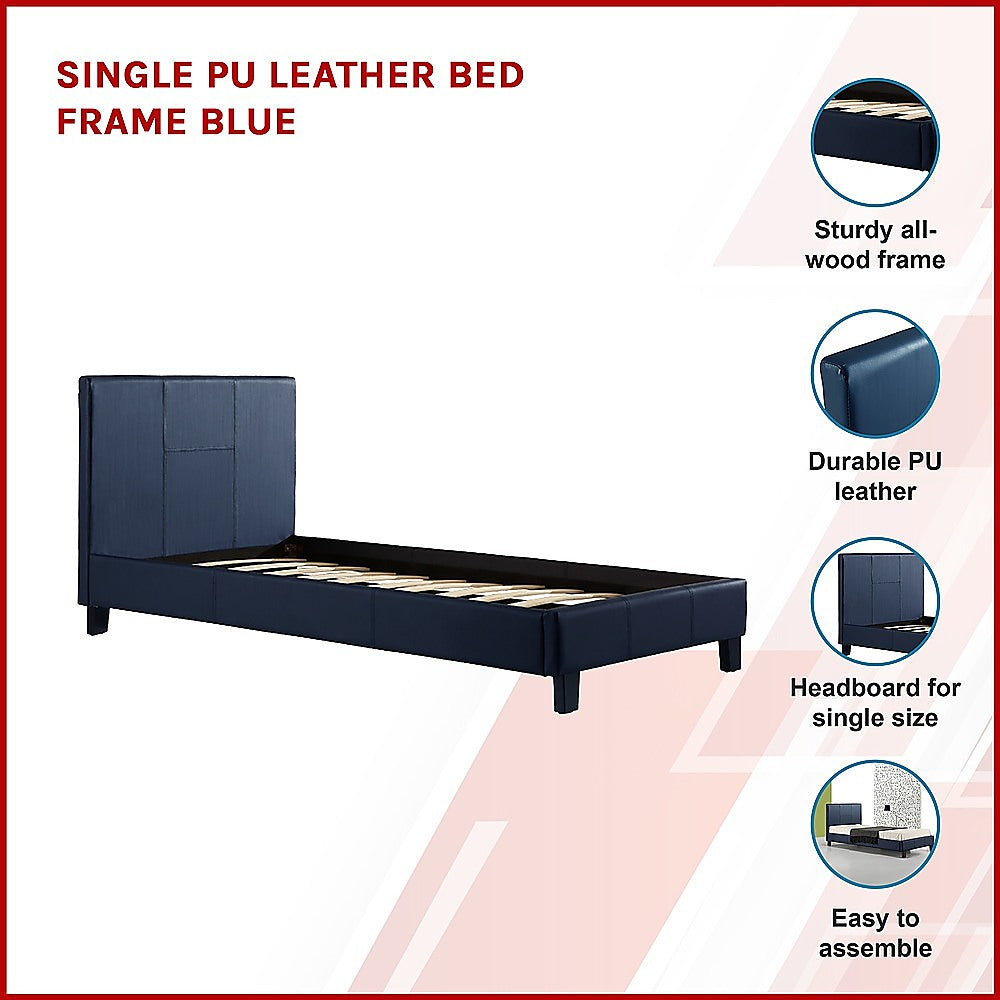 Single PU Leather Bed Frame Blue
