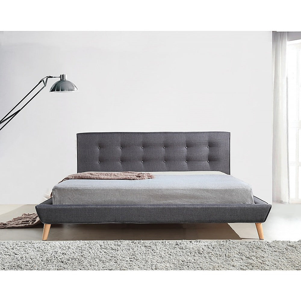 King Linen Fabric Deluxe Bed Frame - Grey