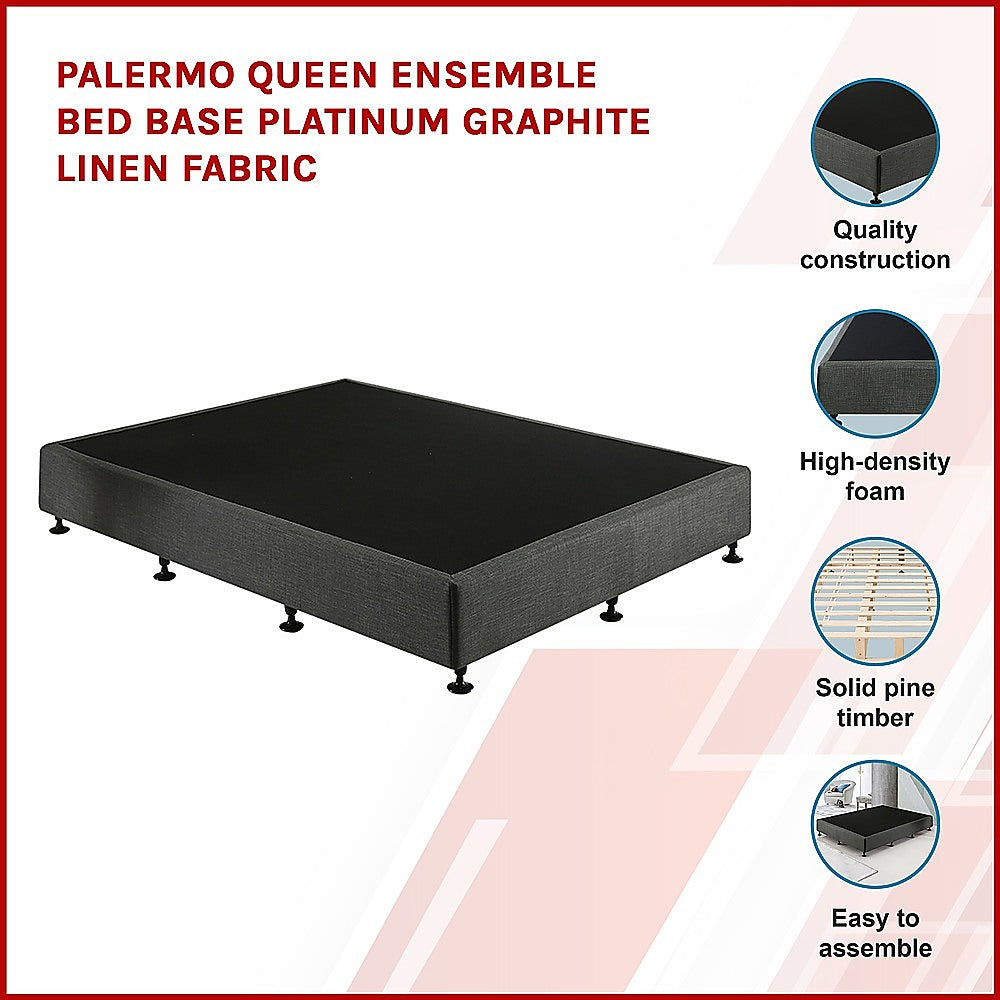 Palermo Ensemble Bed Base - Platinum Graphite Queen