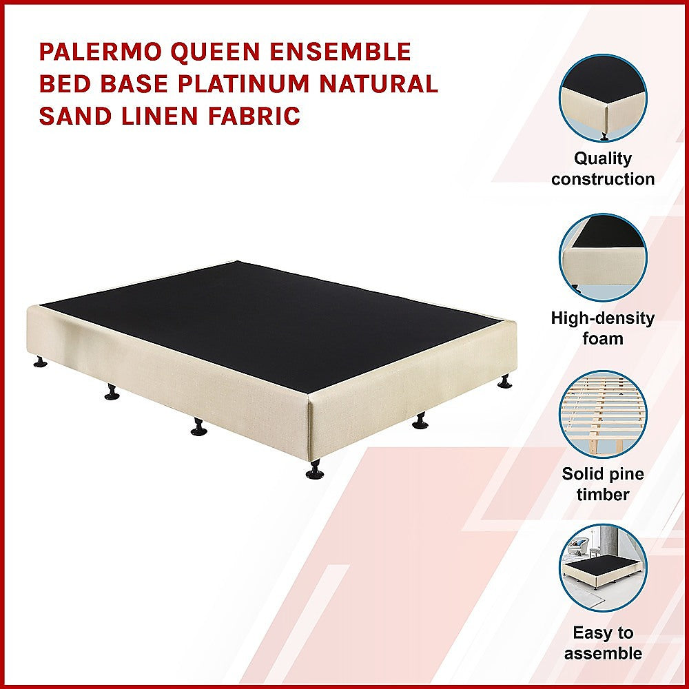 Palermo Ensemble Bed Base - Platinum Natural Sand Queen