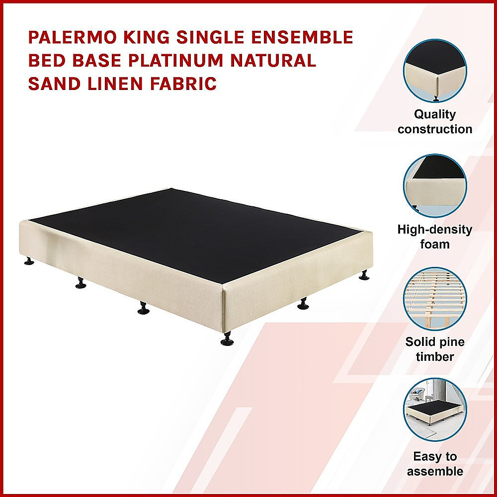 Palermo Ensemble Bed Base - Platinum Natural Sand King Single