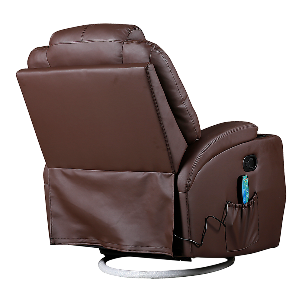 Brown Massage Recliner 360 Degree Swivel PU Leather