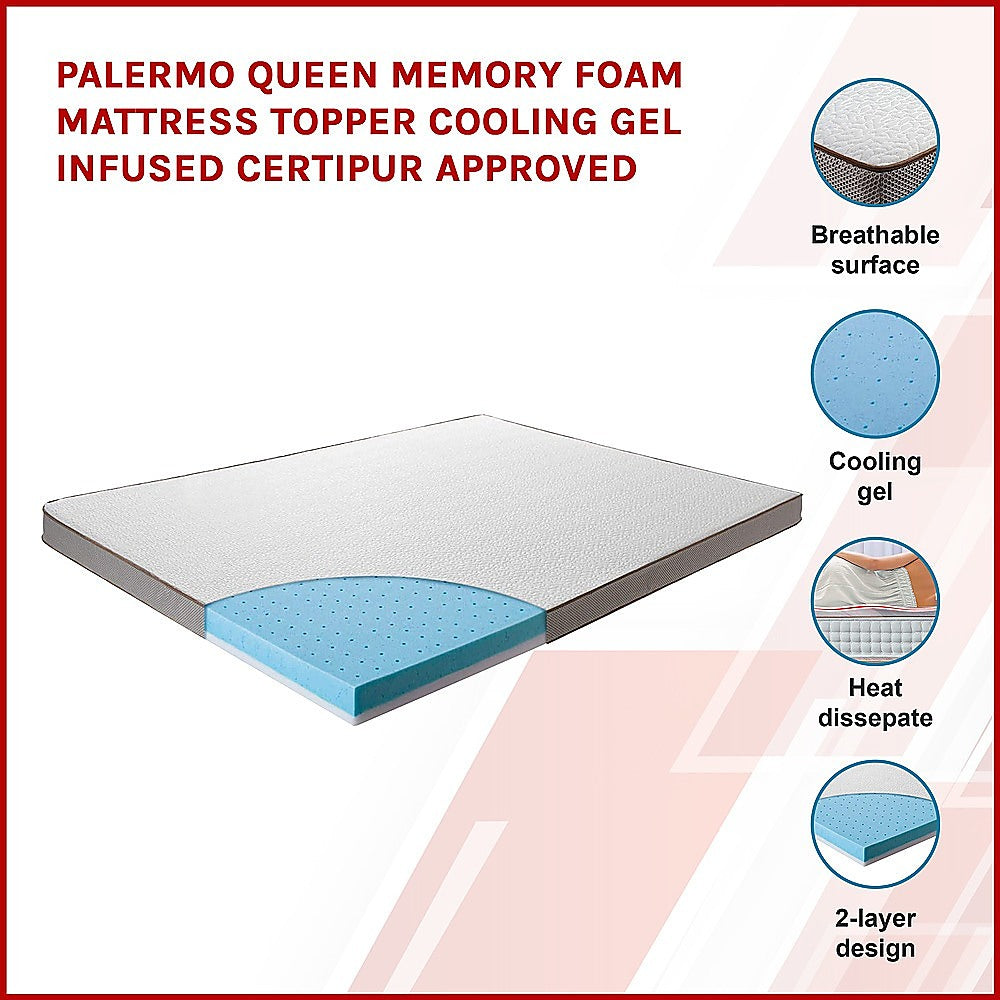 Queen Memory Foam Mattress Topper Cooling Gel Infused CertiPUR Approved
