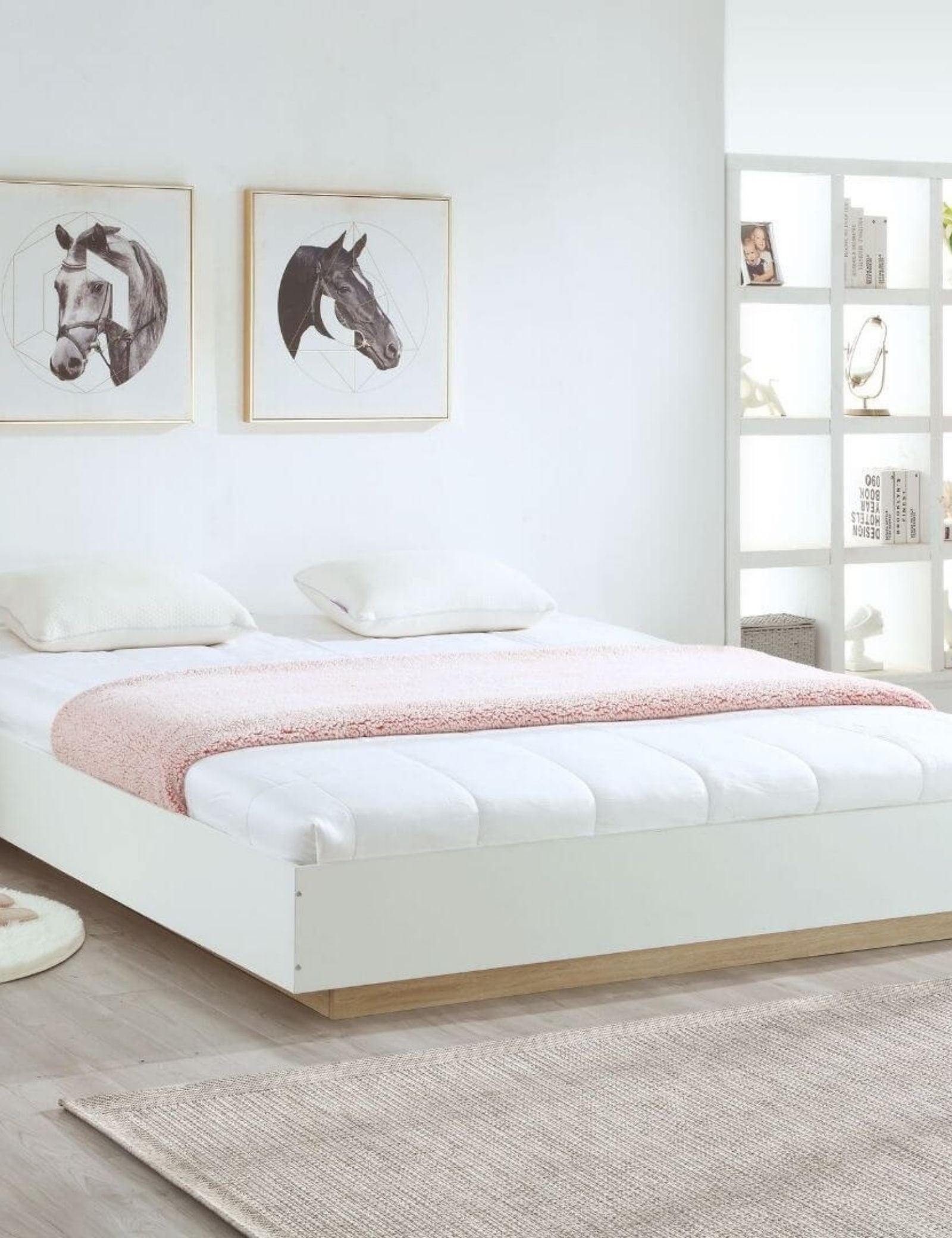 Industrial Contemporary White Oak Bed Base Bed Frame