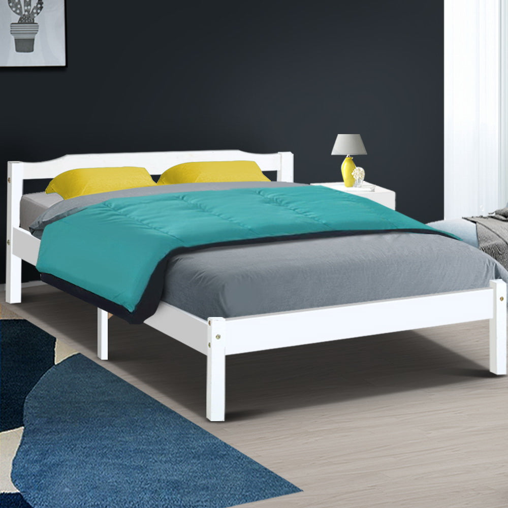 Artiss Bed Frame Double Size Wooden White LEXI