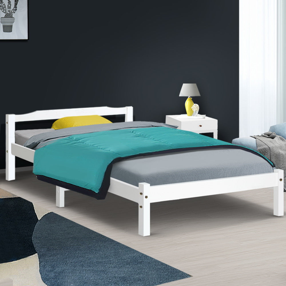 Artiss Bed Frame King Single Size Wooden White LEXI