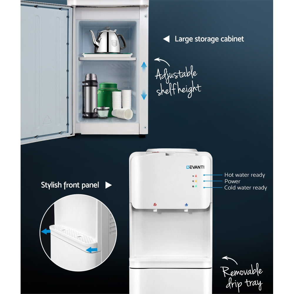 Devanti Water Cooler Dispenser Stand 22L Bottle White w/2 Filter